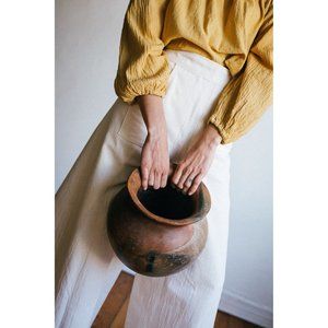 Cream Linen Side Split Trousers - Bohemian Style Pants One Size